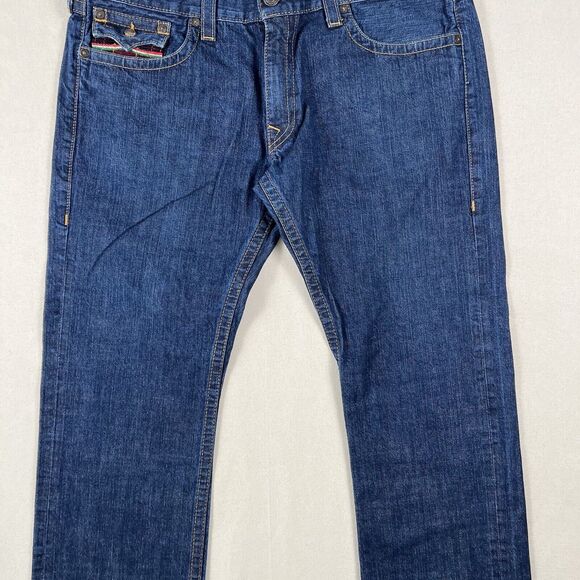 True Religion Jeans Men’s 42x34 Blue Straight Leg Colorful Striped Pocket Flap - Picture 7 of 16